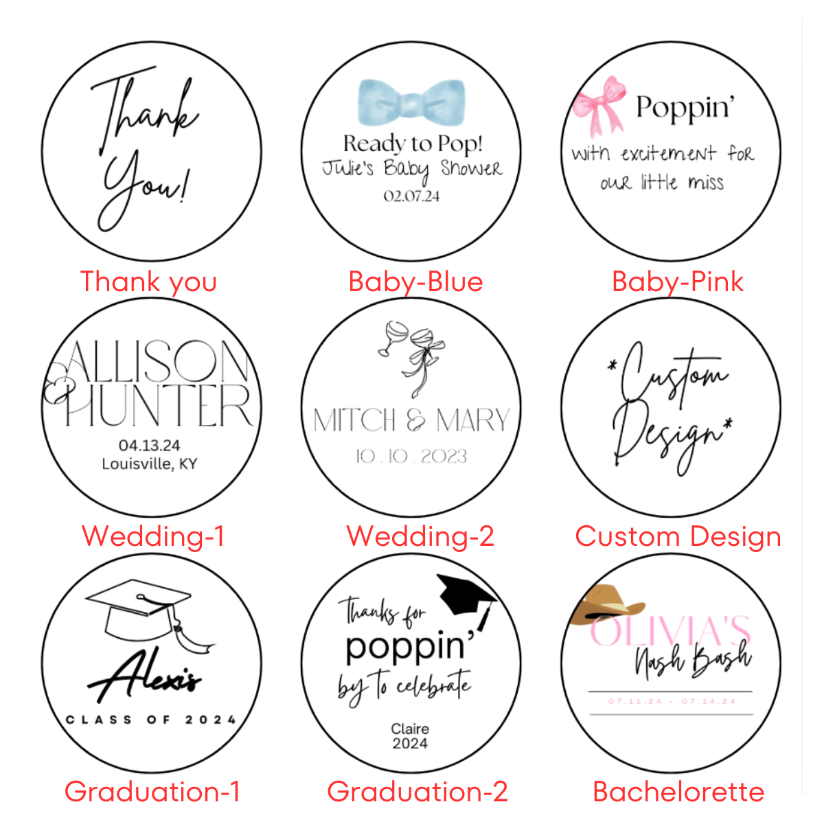 Popcorn Favor Custom Sticker Options at whitehousepopcorn.com