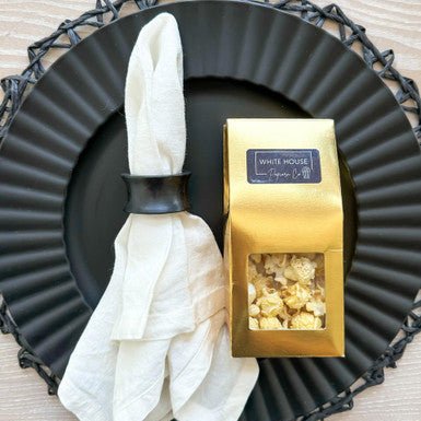 Metallic Gold Deluxe favor box. Dinner party popcorn favor at whitehousepopcorn.com